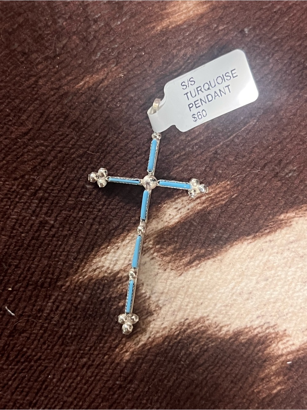 Ina Losiloo Zuni Turquoise Needlepoint Cross Pendant